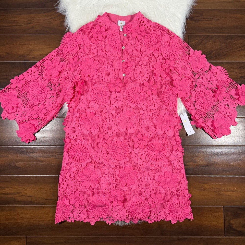 J.Marie Women's Size Small Pink Seraphina Floral 3D Lace Long‎ Sleeve Dress